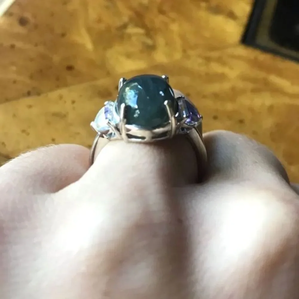 Natural Labradorite Mystic Topaz Sterling Silver Ring Size 7